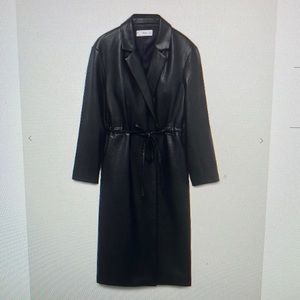 Mango Leather-effect Coat with belt